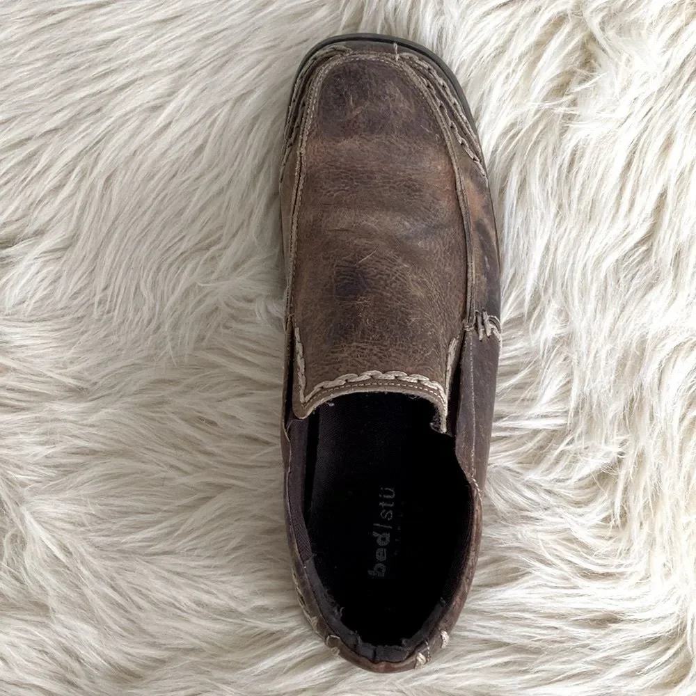 Bed Stu Men's Brown Leather Slip-On Loafers Distressed Rugged Look sz 12.5